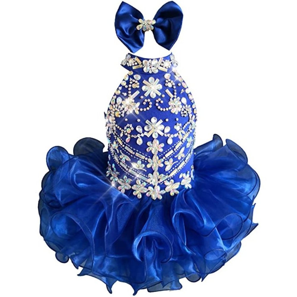 NEW Beautiful Sparkling Bling Rhinestone Blue Baby Gown Flower Girl Dres…
